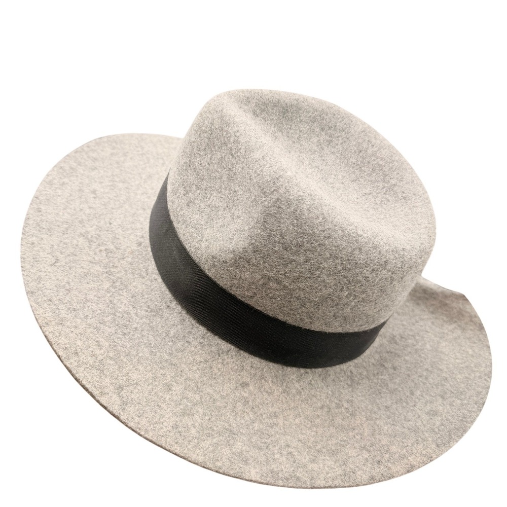 Halogen Womens Wool Fedora Hat Feather Grey Wide Brim Boho Western Fall Winter - Picture 2 of 9